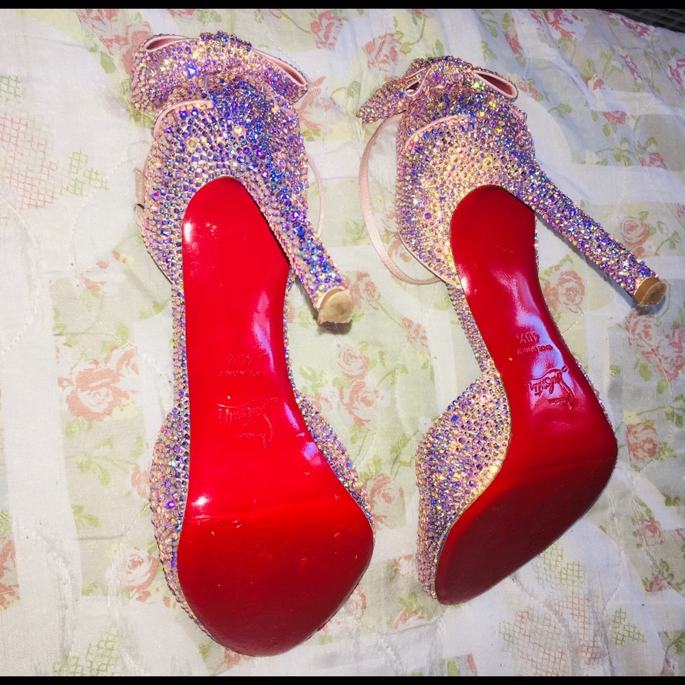 BARBIE pink LOUBOUTIN 💯% AUTHENTIC strass AB crystal 120mm - Picture 7 of 16
